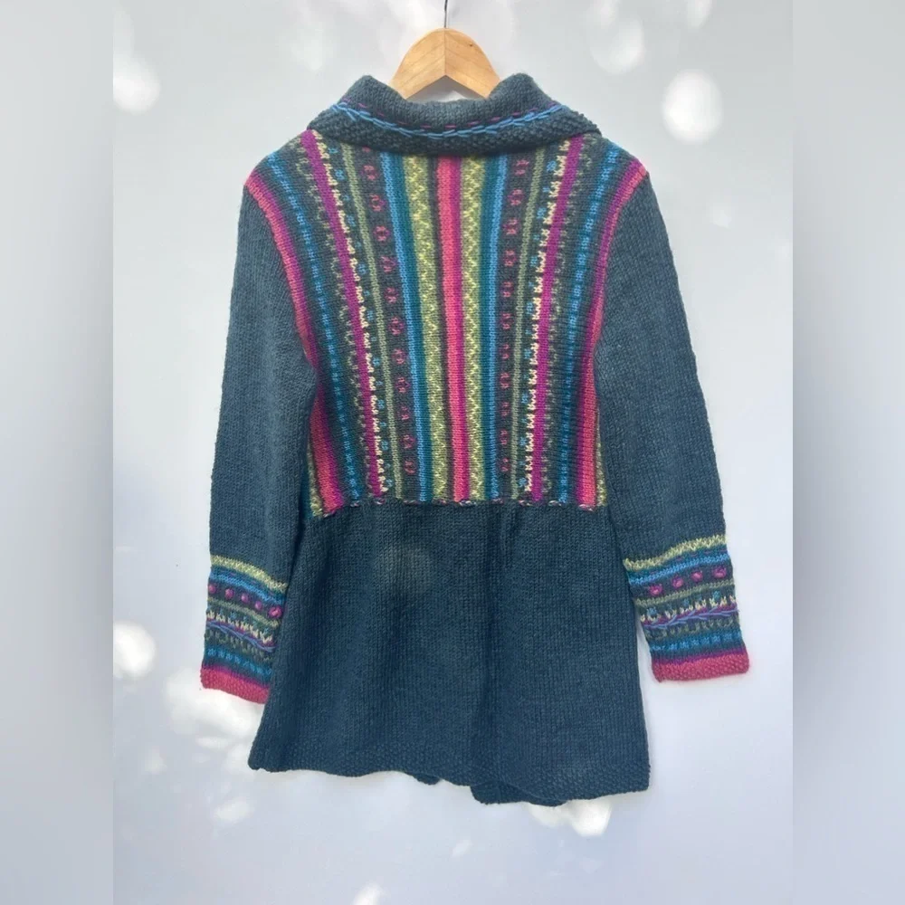 HANDMADE knit multicolour embroidery wool sweater - Picture 11 of 11